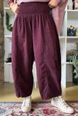 Lock Needlecord Shirring Barrel Pant Aubergine